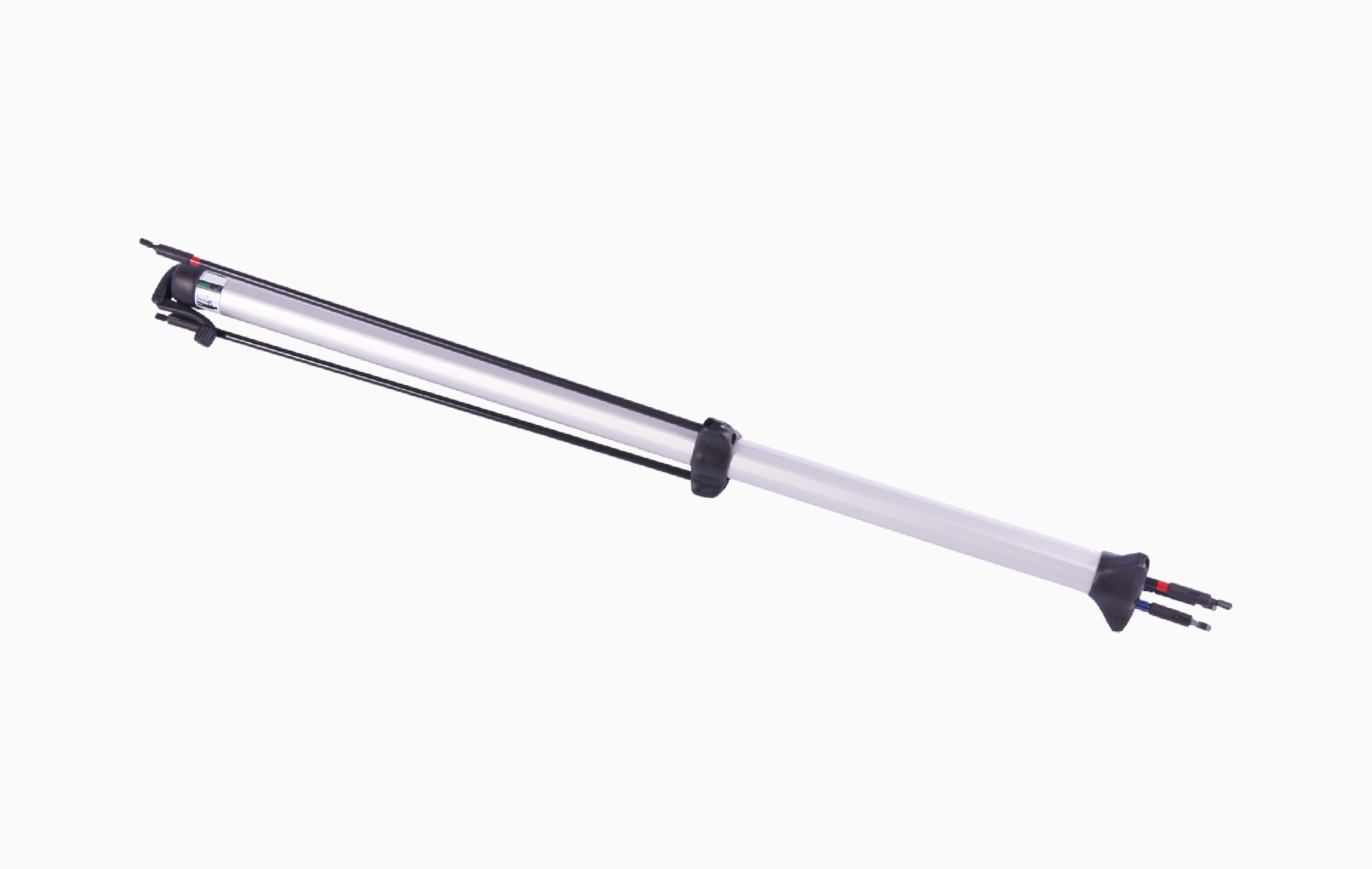 Clickboard Werbebande Ausführung Hardware, ein schlanker, silberner Werbebanner-Halter aus Aluminium mit zwei Halterungen.