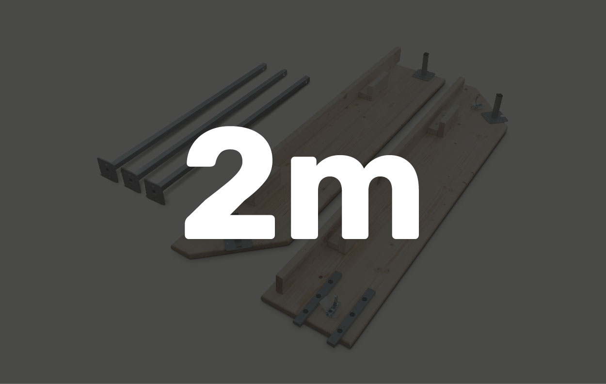 Zubehör für Faltzelt, bestehend aus Holztheke mit einer Länge von 2m und Metallstangen.
