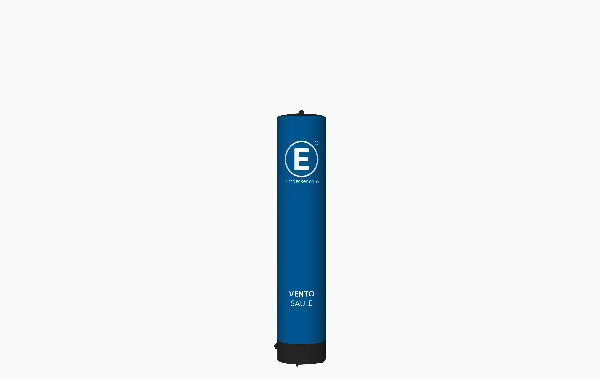 Ventosäule in blauer Farbe, 2 Meter hoch, mit dem Logo von ENTDECKER.