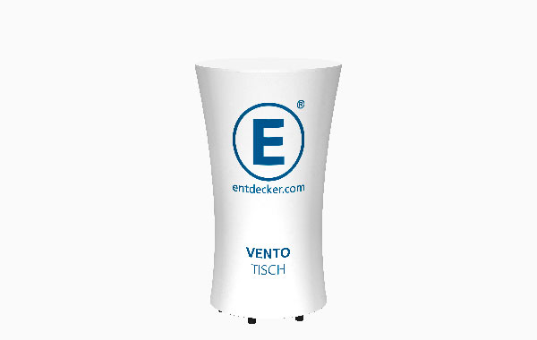 Ventotheke Ventotisch Set Tisch von ENTDECKER, weiß mit blauem Logo und Schriftzug 'VENTO TISCH'.