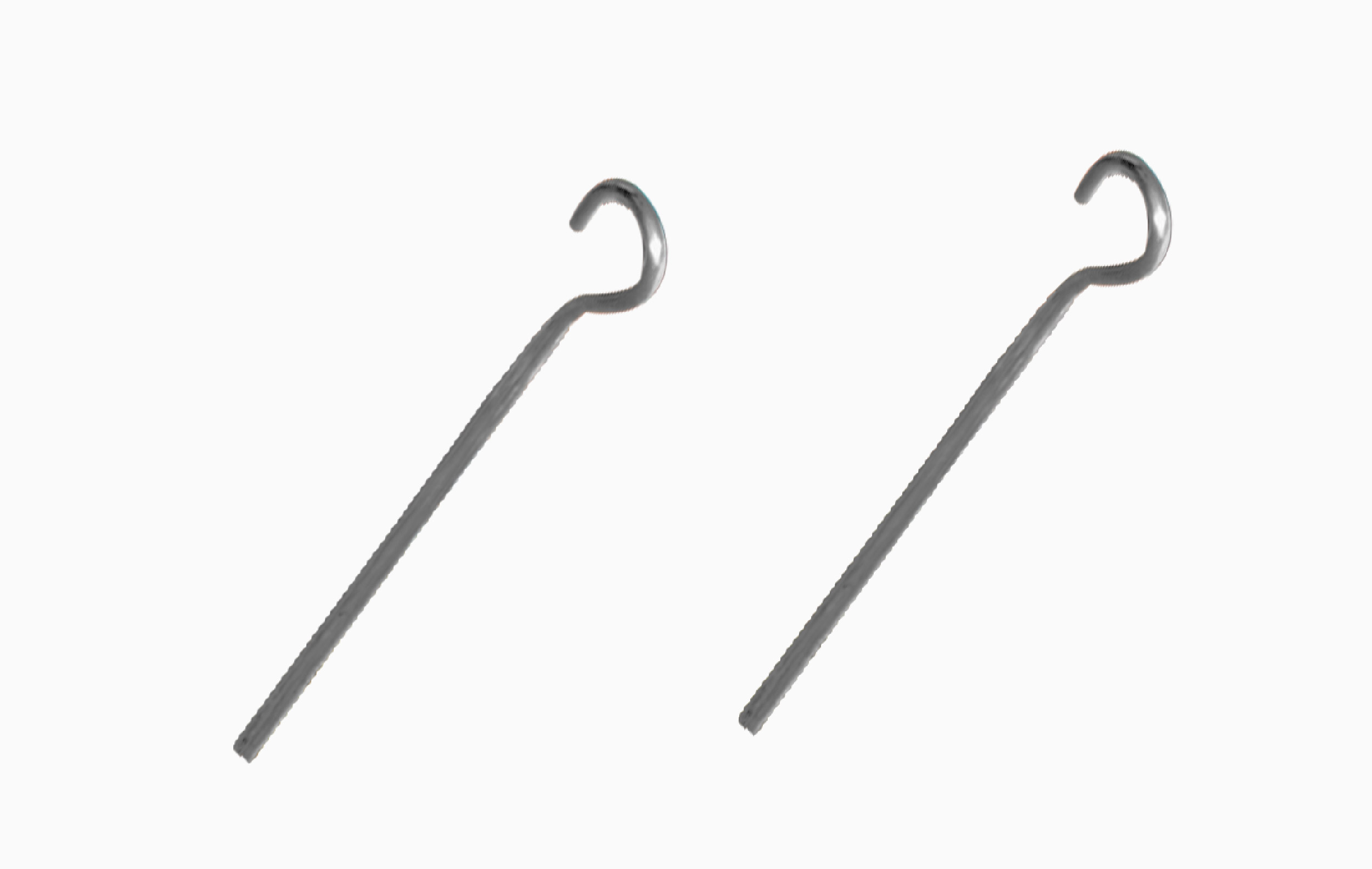 Zwei Verankerungszubehörteile für faltbare Softbande, eines mit Haken und eines gerade.