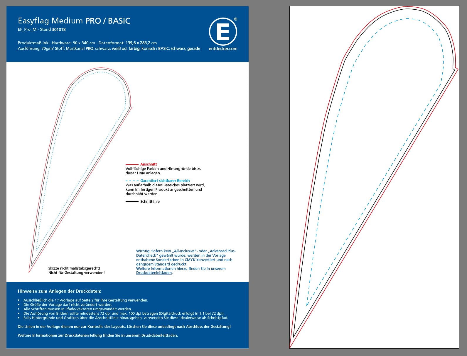 Vektorgrafik vom Easyflag Template mit Erklärungsseite und tatsächlichem Template auf Seite 2