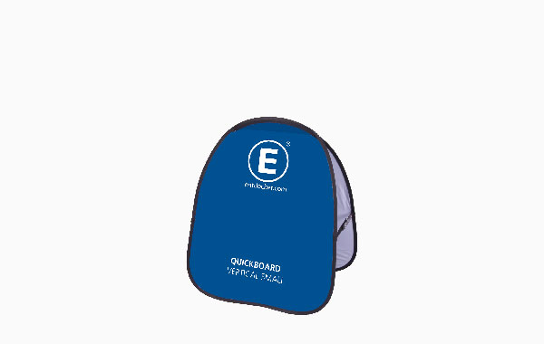 Quickboard Aufsteller in kleiner Größe, blau mit weißem Logo und Text.