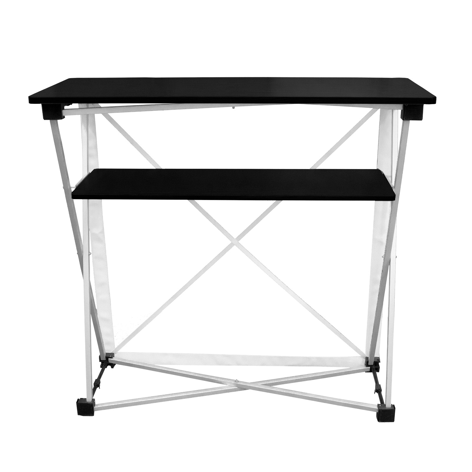 Falttheke Quickup Gestell in Schwarz mit zwei Ablageflächen und einem stabilen, weißen Gestell.
