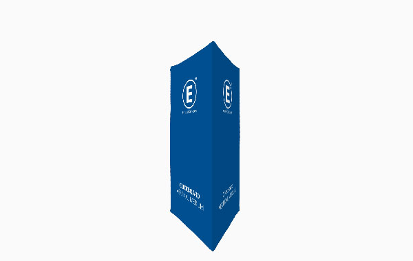 Blauer Clickboard Aufsteller in mittlerer Größe von ENTDECKER, mit Logo und Text.
