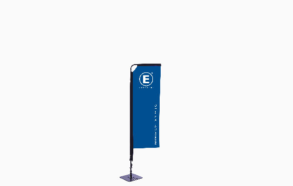 Fahne 'Easyflag Pro' in quadratischer Form, Größe Small 55, blau mit weißem Logo.