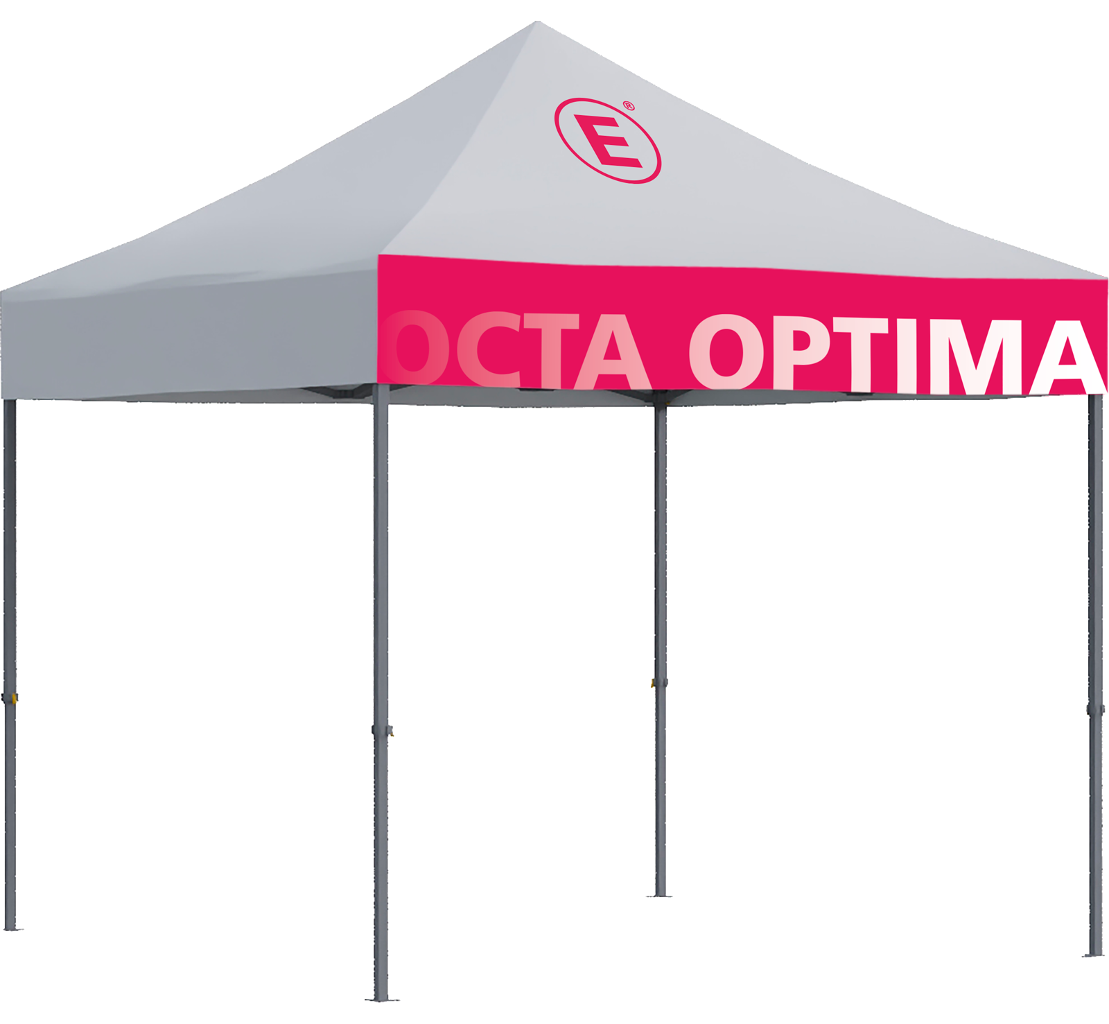 Faltzelt 3x3m Octa Optima mit vollem Druck in Rosa und Weiß, markiert mit dem Logo von ENTDECKER.