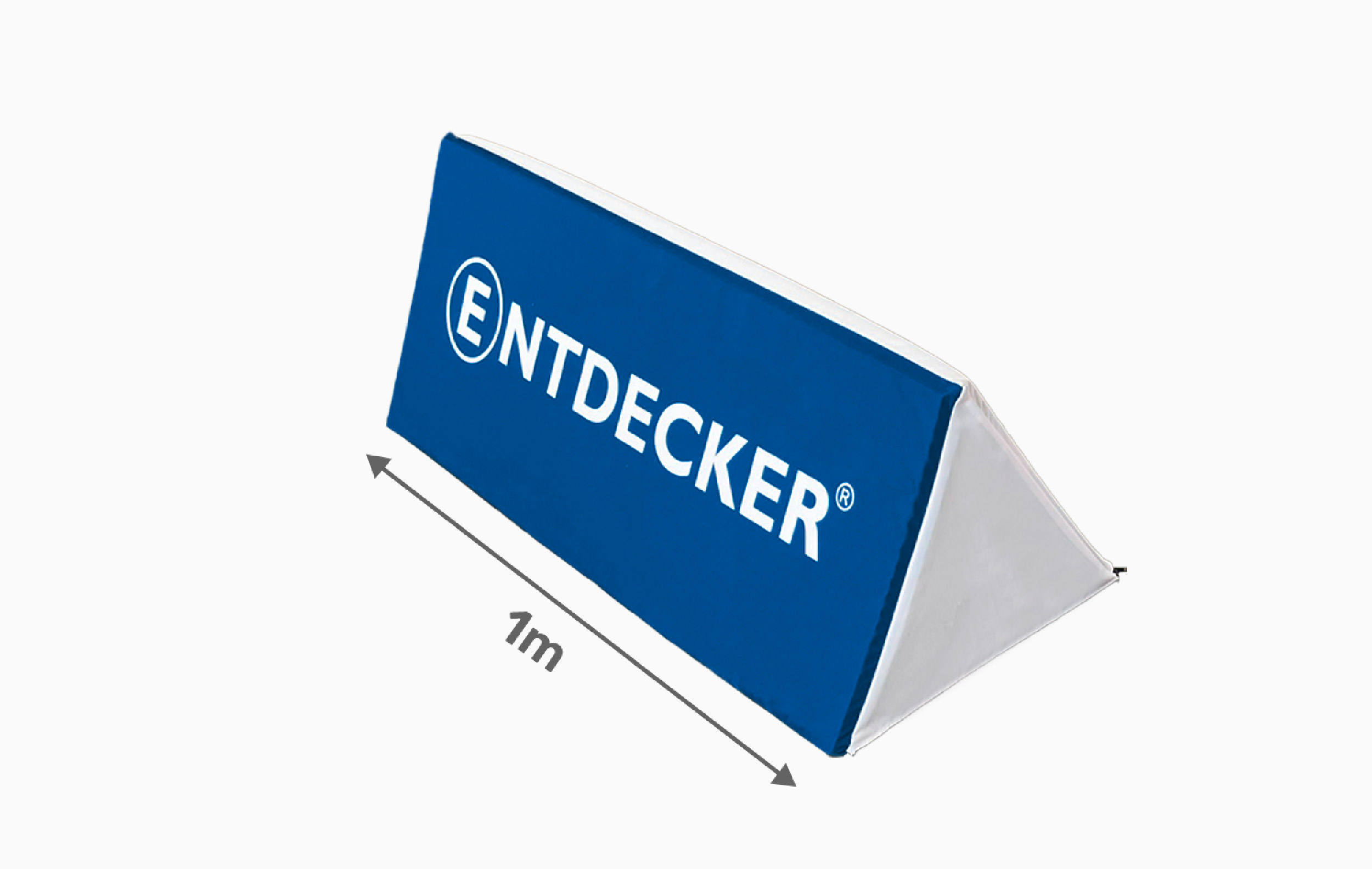 Faltbare Softbande in Blau mit dem Logo von ENTDECKER, Länge 1 Meter.
