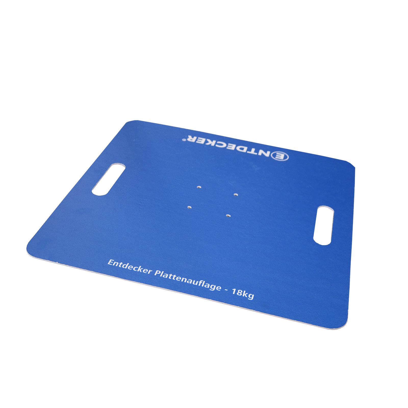 Bodenplatte für Beachflag, 18 kg, blau, mit zwei Griffen und Löchern zur Befestigung.