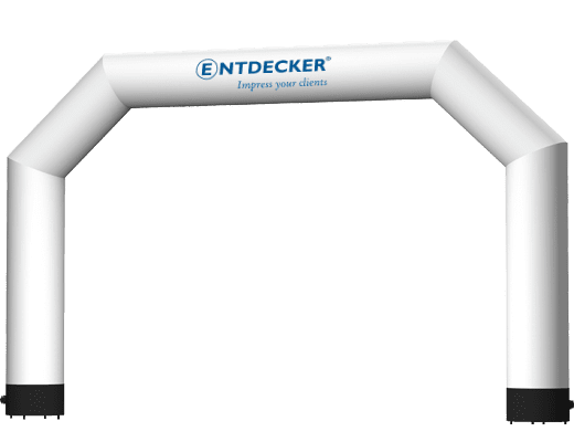 Aufblasbare Wand Vento von ENTDECKER in Blau mit Logo und Produktname.