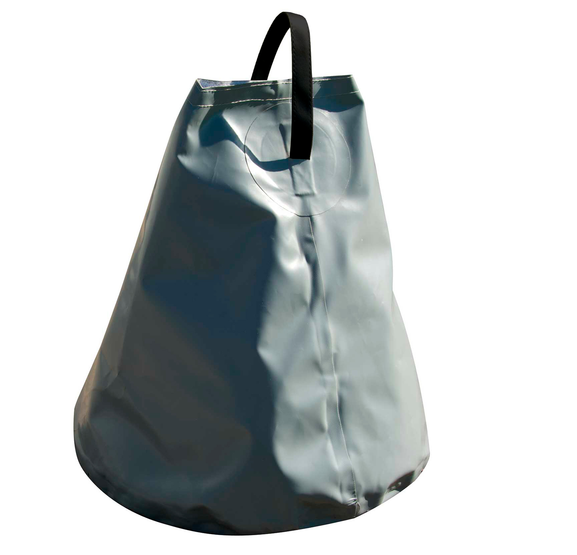 Wassersack zur Beschwerung von Faltzelten im Outdoor-Bereich, steht neben einem Tisch in einem Zelt mit Werbematerialien im Hintergrund.