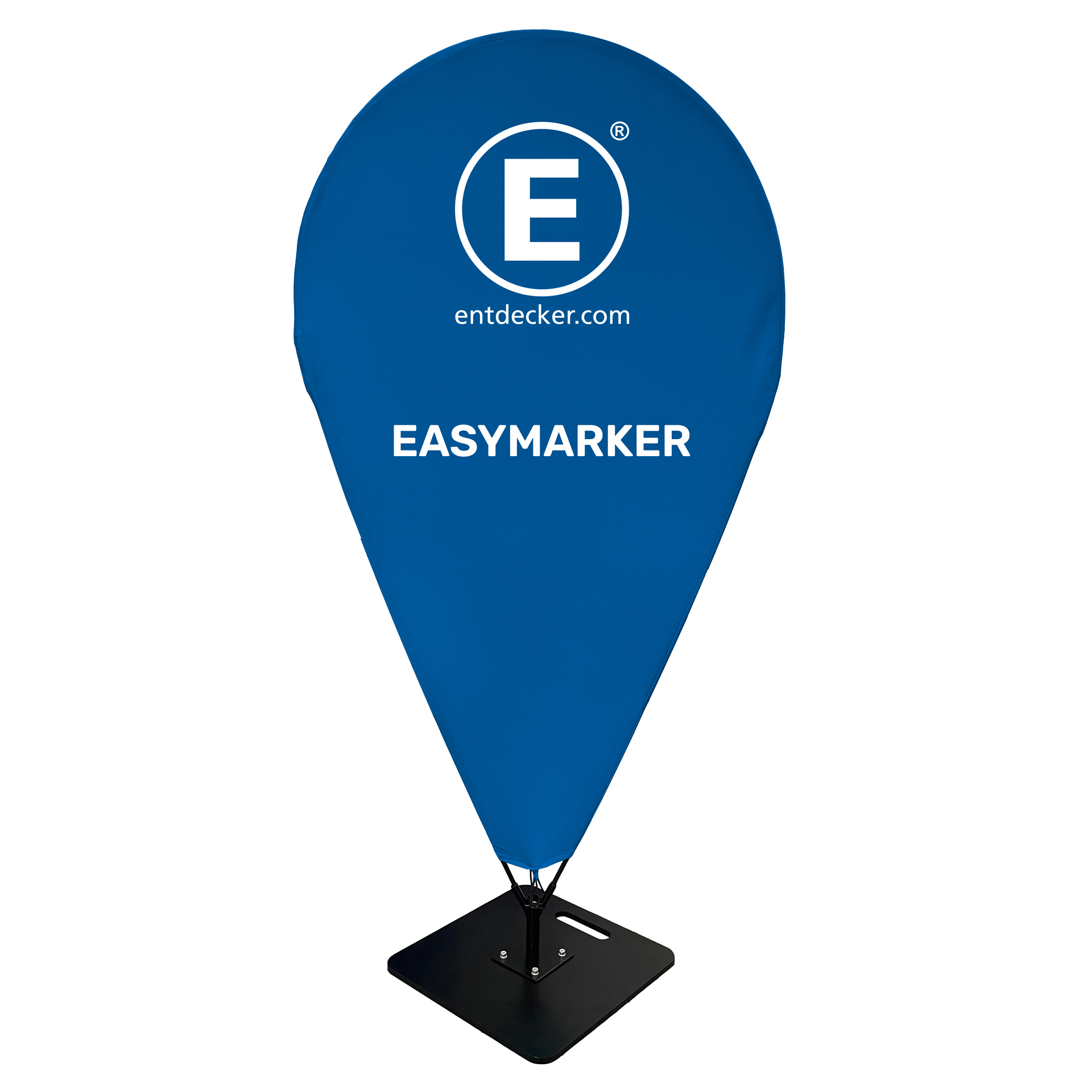 Eingang zu einem Geschäft mit einem blauen Easymarker Hermes POS-Schild und Fahrrädern im Vordergrund.