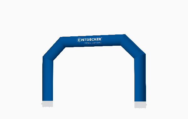 Blauer Torbogen aus Stoff in kleiner Größe, mit dem Logo von ENTDECKER.