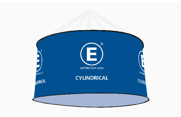 Deckenhänger Cylindrical in Größe X Large, blau mit weißem Logo und Schriftzug 'CYLINDRICAL' von ENTDECKER.
