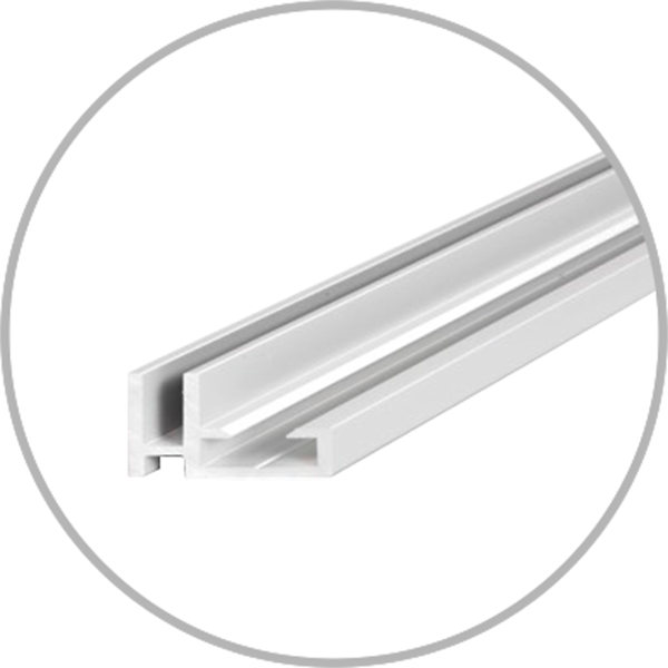 Weißer Rahmen 19 mm, rechteckig mit zwei parallelen Schienen.