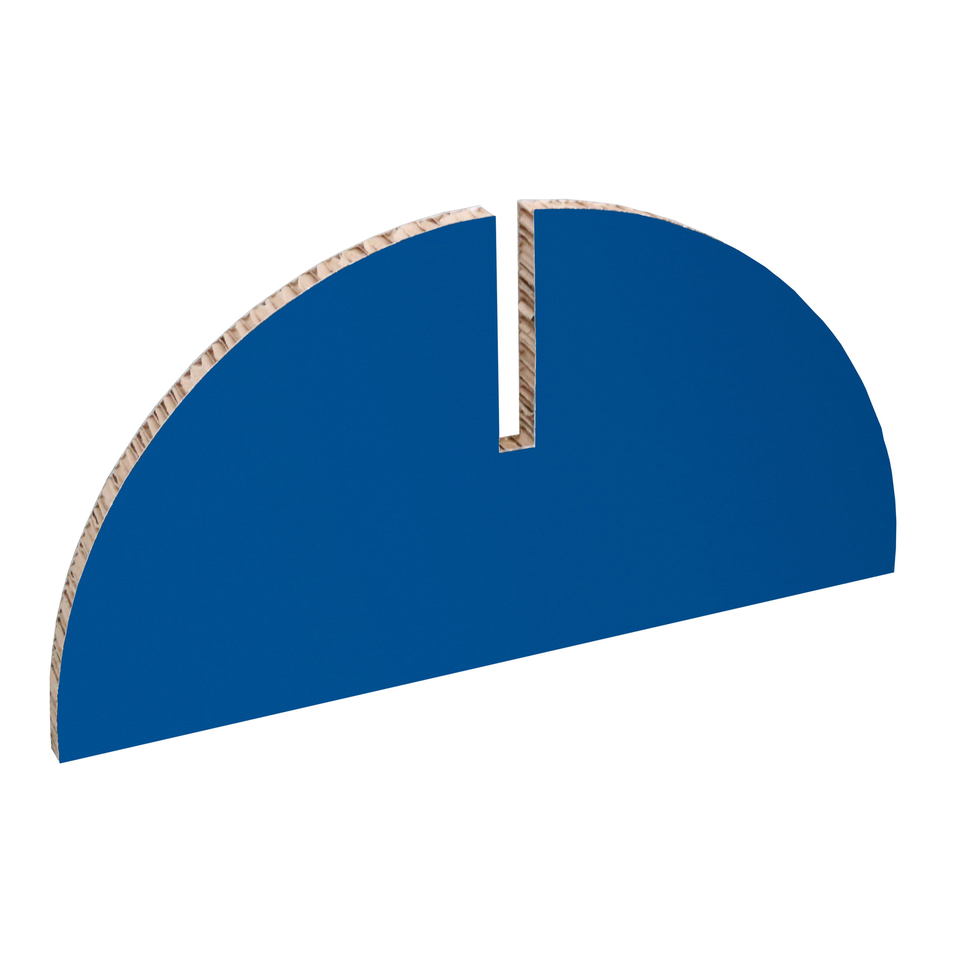 ReBoard Fuß rund, bedruckt, in blauer Farbe, aus mehrschichtigem Material, halbkreisförmig mit einer Einschnittstelle.