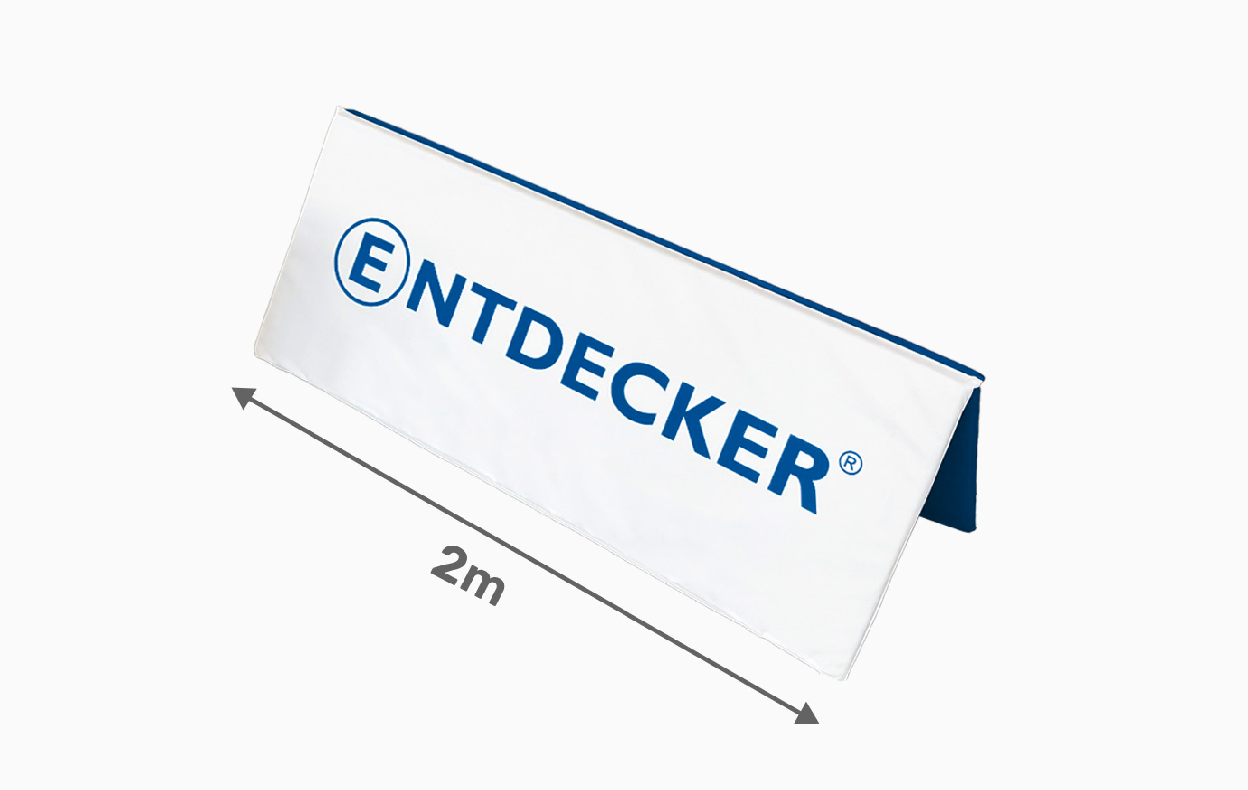 Faltbare Softbande von ENTDECKER in offener Position, Länge 2m, mit blauem Logo.