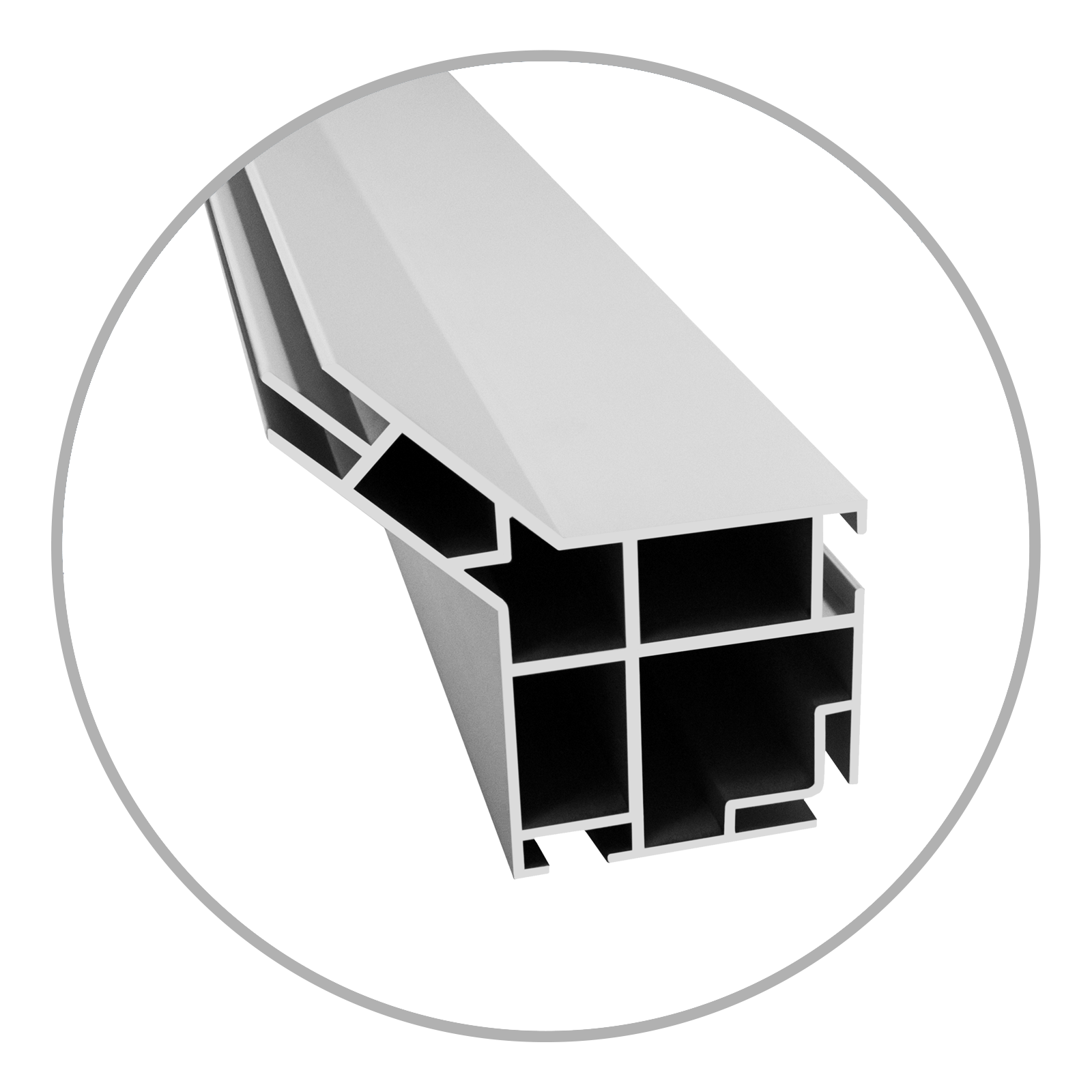 Silbernes Aluminium-Profil mit quadratischem Querschnitt, geeignet für Rahmenkonstruktionen.