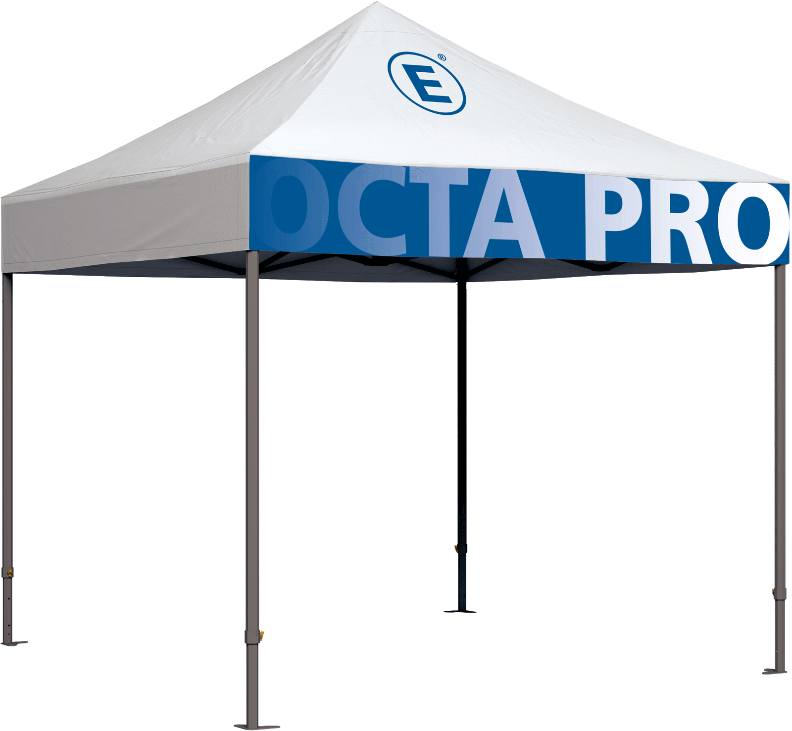 Faltzelt 3x3m Octa Pro mit vollem Druck in Blau und Weiß, markiert mit dem Logo von ENTDECKER.