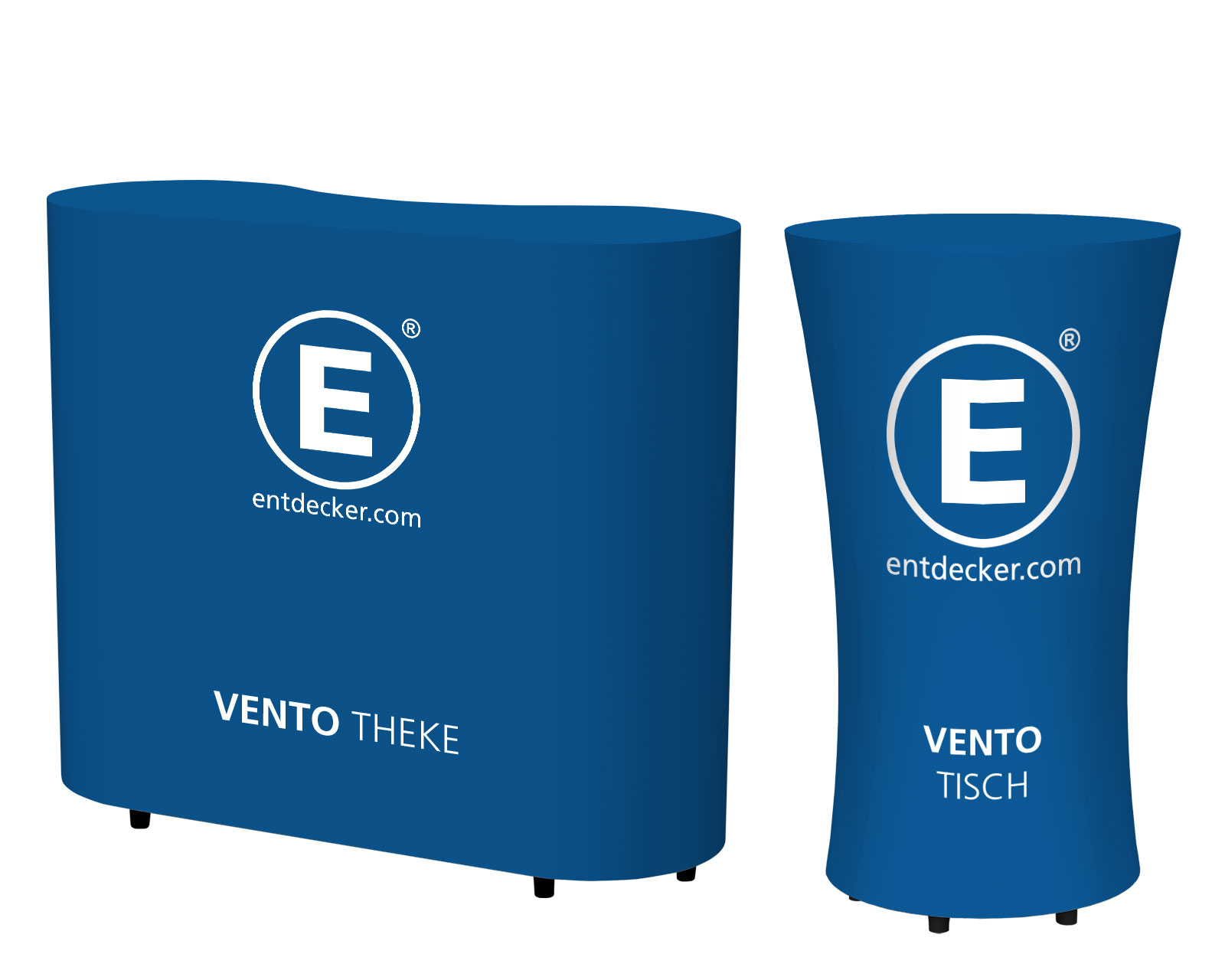 Vento Theke und Tisch in Blau mit dem Logo von ENTDECKER.
