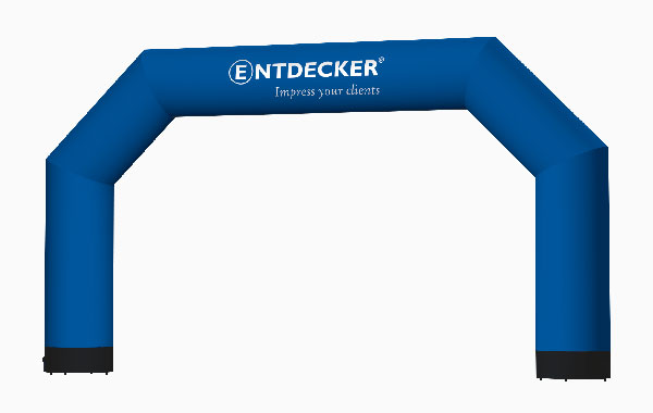 Blauer Torbogen aus Stoff in der Größe Set Large von ENTDECKER mit dem Schriftzug 'Impress your clients'