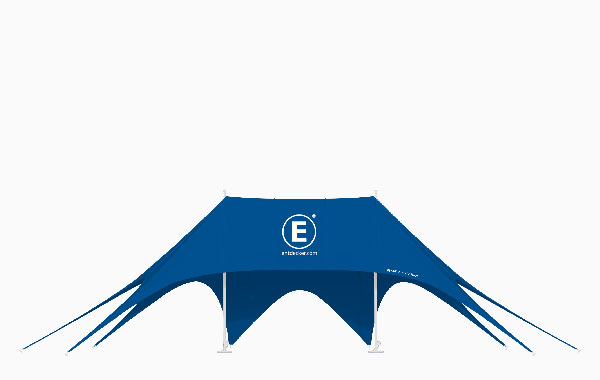 Sternzelt Größe 11X17 Stage in Blau mit dem Logo von ENTDECKER.