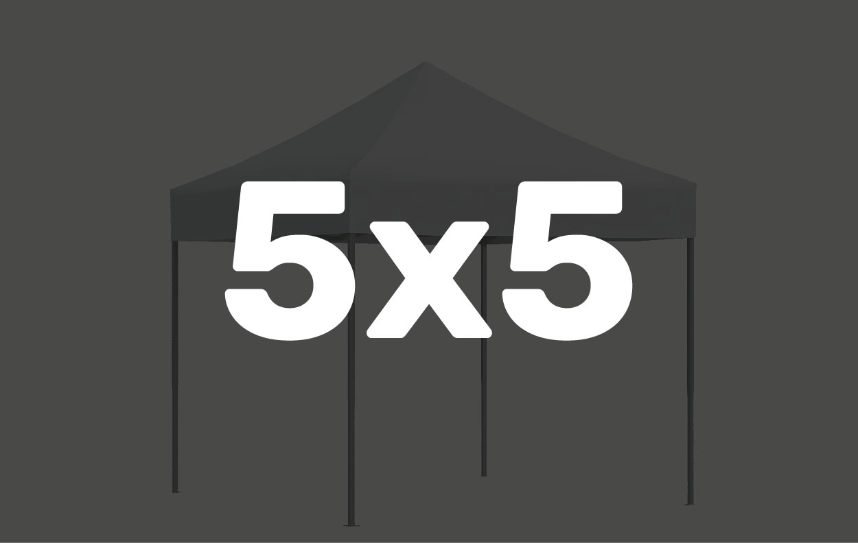 Gewichtssets für ein 5x5 Meter großes Zelt, schwarz, mit stabilen Stützbeinen.