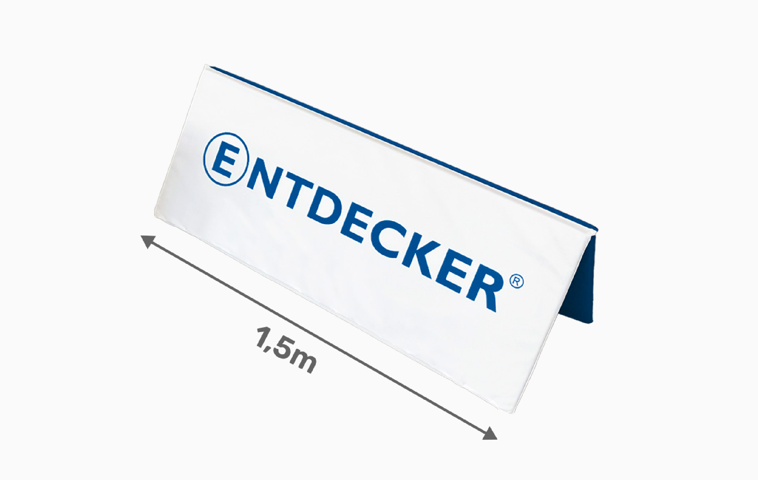 Faltbare Softbande von ENTDECKER in offener Position, Länge 1,5m, mit blauem Logo.