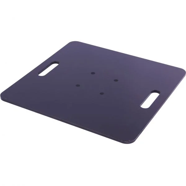Bodenplatte für Beachflag, 18 kg, quadratisch, mit Griffen, aus schwarzem Material.