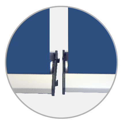 Detailansicht der Kassettenverbindung des Produkts Easywall Flex von ENTDECKER, zeigt zwei verbundene Kassetten.