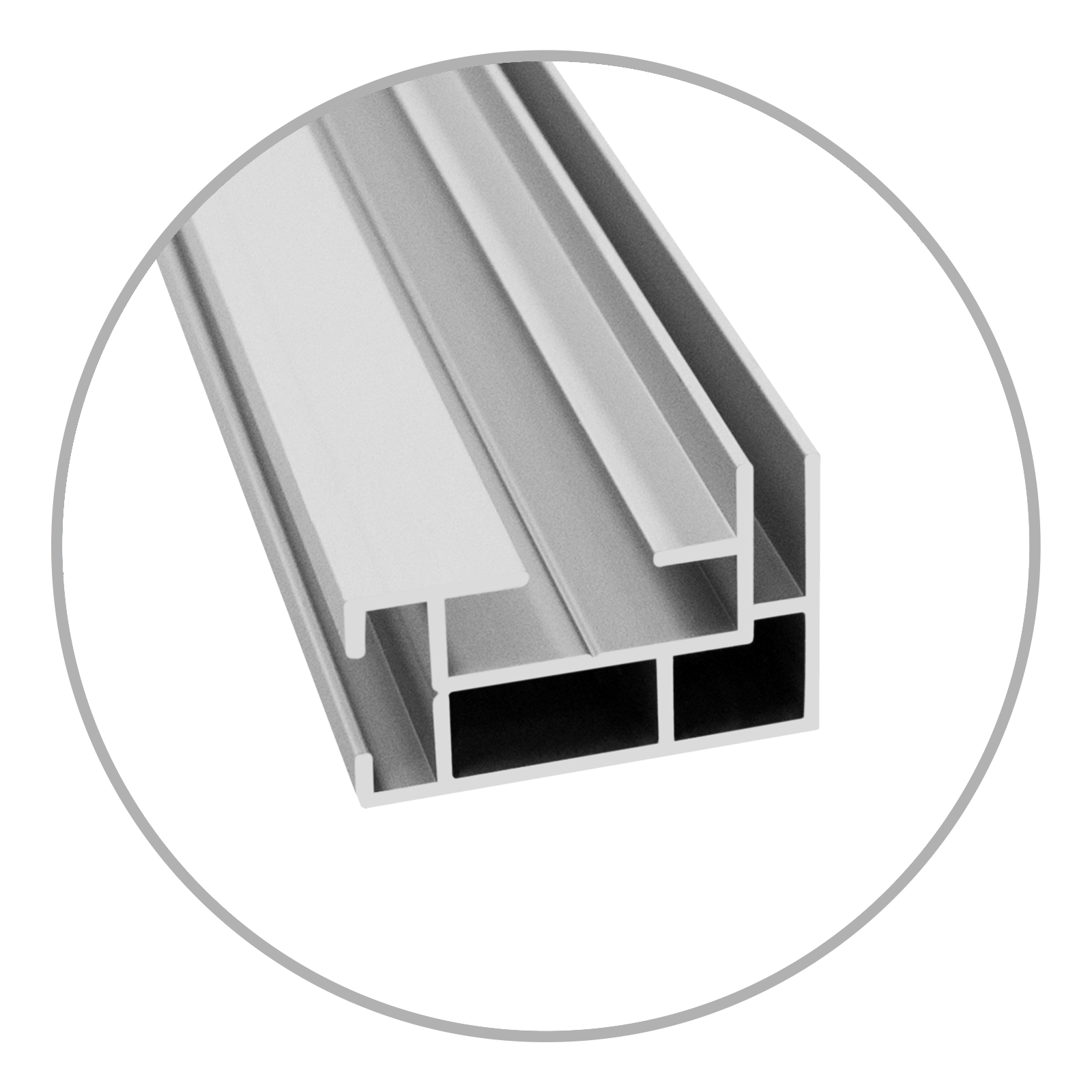 Silbernes Aluminiumprofil mit quadratischem Querschnitt, geeignet für Rahmenkonstruktionen.