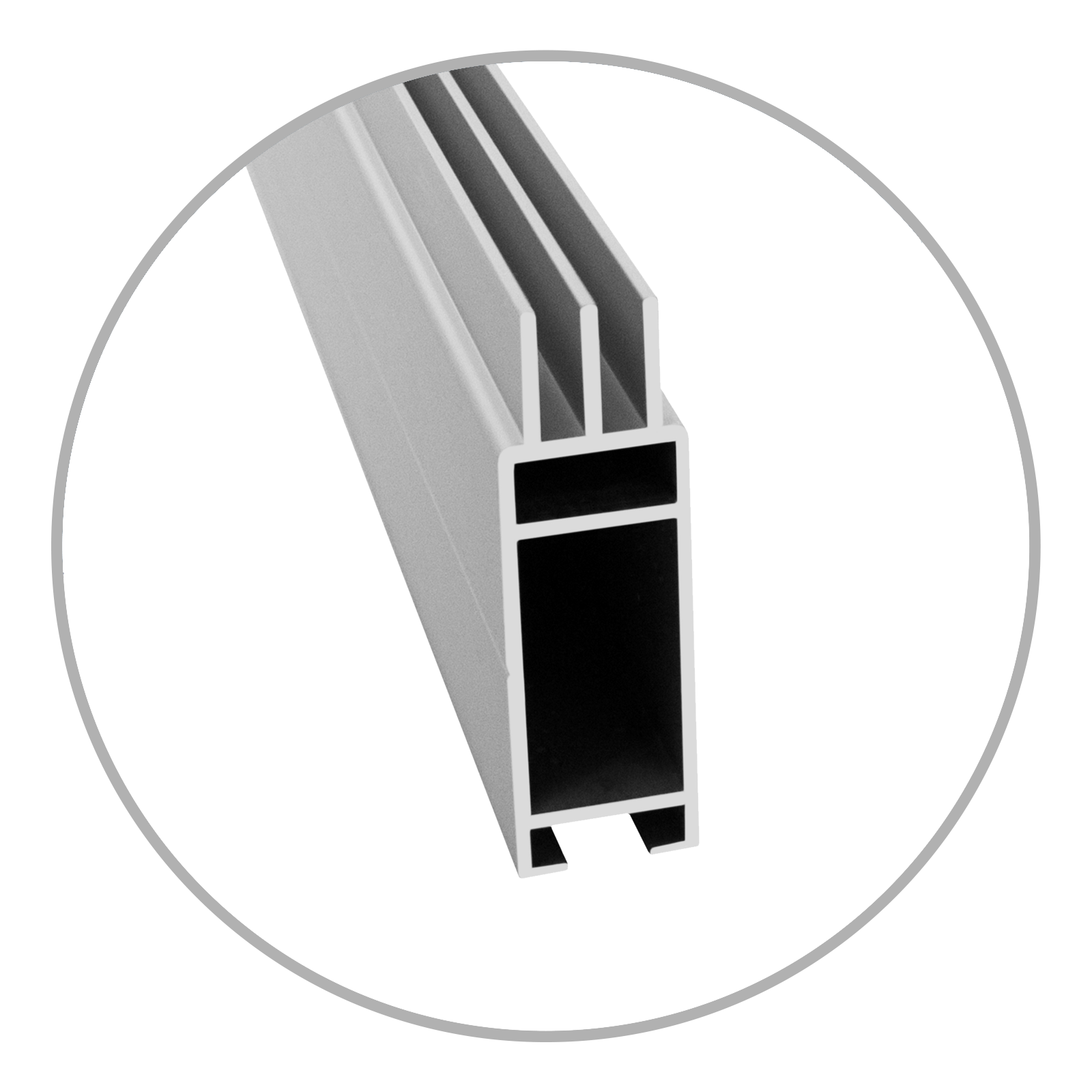 Silbernes Aluminium-Profil mit quadratischem Querschnitt, geeignet für Rahmenkonstruktionen.
